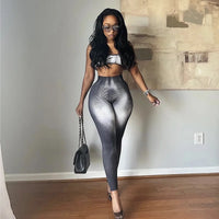 Women Sexy Tie Dye 2 Piece Set Supendency Striped Print Crop Tanks+Contast Color Matching Trousers Female Attractive Suits