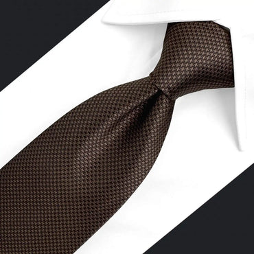 U27 Brown Houndstooth Necktie Set Handmade Wedding Fashion Extra Long Size Classic Ties for Mens Hanky