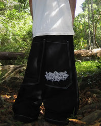 Harajuku Money Print Streetwear Jeans High Waist Wide Trouser Black Pants Streetwear Men Hip Hop Women Embroider Y2k Baggy Jeans