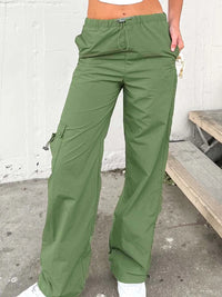 Women s Baggy Cargo Pants Drawstring Mid Waist Solid Color Jogger Pants Streetwear with Pockets