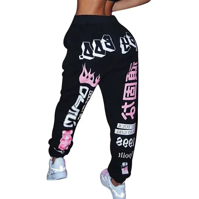 Summer New Printed Fashion Elastic Waist Sports Casual Harlan Pants for Women