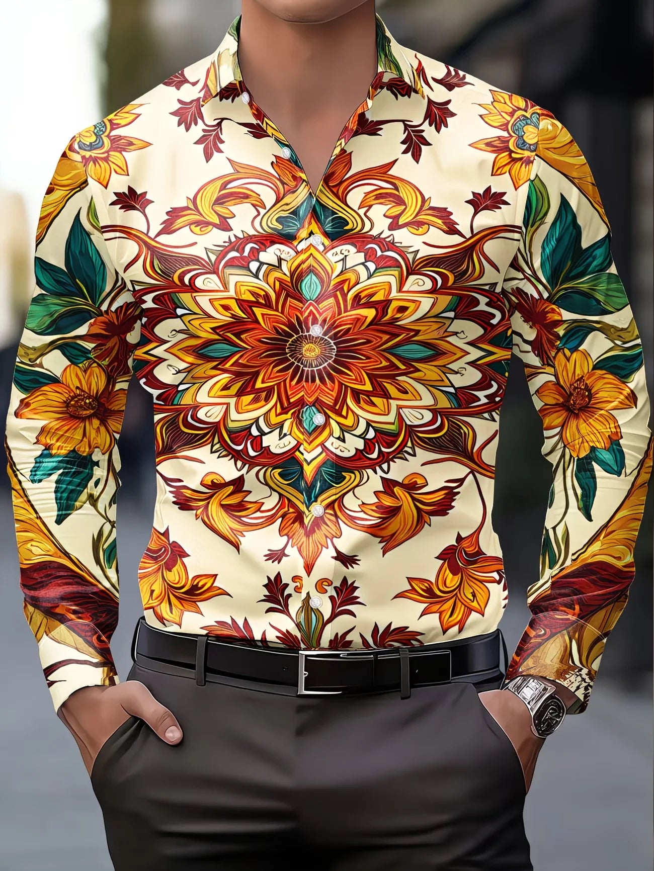 New Van Gogh Starry Sky Sunflower 3D Printed Men's Long Sleeve Shirt with Collar Art Style Shirt Clothing