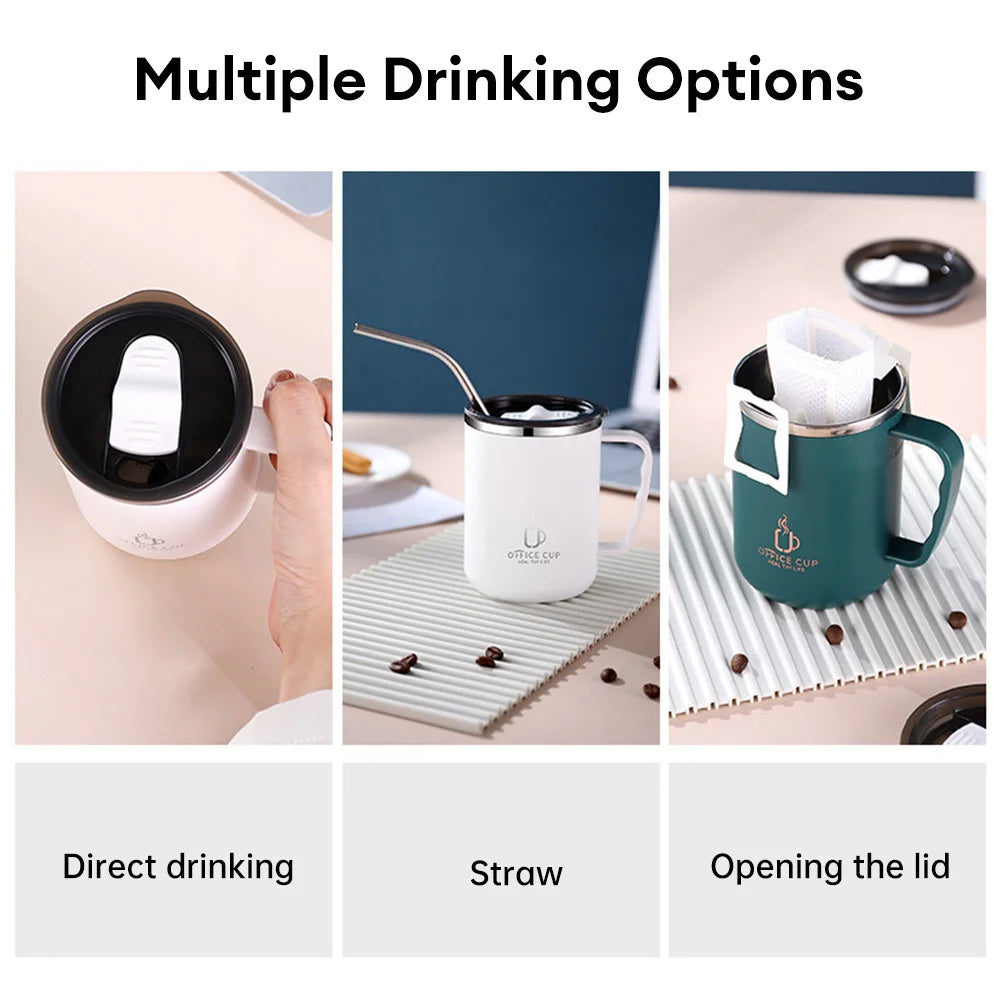 500ml Stainless Steel Water Bottle Double-layer Coffee Mug Milk Cup With Plastic Lid And Handle Insulated Cup for Traveling