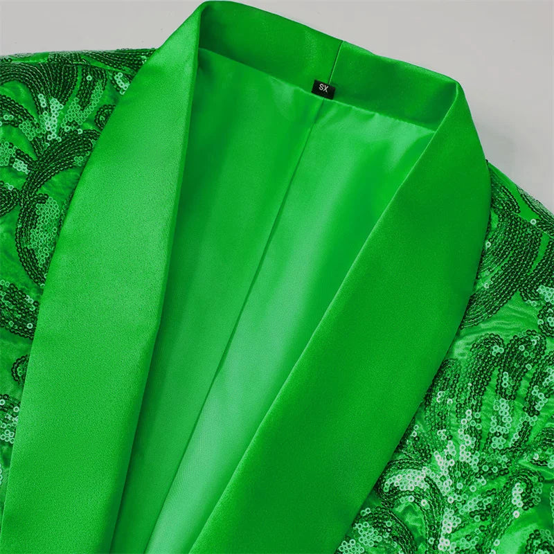 Red Sequin Blazer & Pants Set , Men's Shiny Party Outfit Suits for Weddings, Concerts & Festive Celebrations