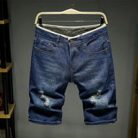 Men Denim Shorts Summer New Style Thin Section Elastic Force Slim Fit Short Jeans Male Brand Clothing Light Blue Retro Blue