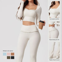New Summer 2Pcs Women Gym Yoga Female Outfit Outdoor Sports Quick-Dry Long-Sleeved Shirt Set Woman Two-Piece Suit Sportswear