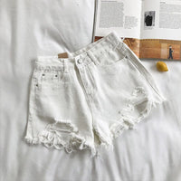 Ripped Women Denim Shorts Korean Chic High Waist Female Casual Shorts Summer New Pockets Solid All Match Ladies Wide Leg Pants