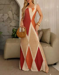 Sexy Slim Printed Dress Fashion Square Collar Suspender Side Split Long Dresses Spring Summer New Vacation Style Women Clothing