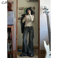 CJFHJE American Retro Bell Bottoms Washed Black Low Waist Slim Flare Jeans Women Fashion Cozy Denim Trousers Hiphop High Street