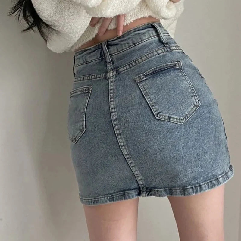 Rimocy Korean High Wiast Denim Mini Skirt Women Summer Sexy Tight Bag Hip Skirts Woman 2023 Slim Fit Y2K Short Skirts Female