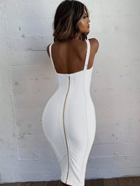 Fantasy Spaghetti Strap Halter V Neck Midi Bodycon Dress Summer Bandage Dress White Elegant Cocktail Night Out Party Dress Sexy