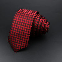 Men's Classic Skinny Stripe Necktie Red Navy Blue Ties Jacquard Woven Solid Plaid Dots Tie Daily Wear Cravat Wedding Party Gift