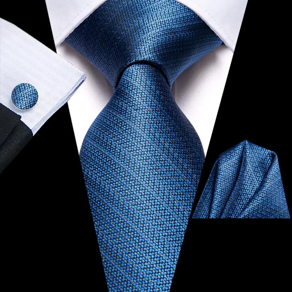 Hi-Tie Blue Business Solid 100% Silk Men's Tie NeckTie 8.5cm Ties for Men Formal Luxury Wedding High Quality Gravata