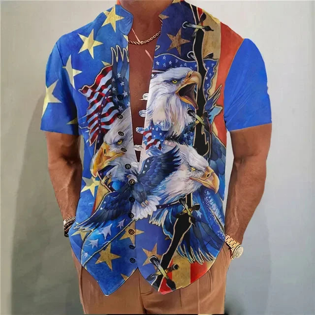 Men's Shirts New Print Button Short Sleeves Shirt Fashion Stand Collar Loose Fitting Men's Shirts Casual Streetwear Comfortable