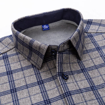 Autumn Winter Thicken Fleece Shirts For Men Business Plaid Shirt Long Sleeve Warm Clothes Male Single Pocket Classic Check Shirt