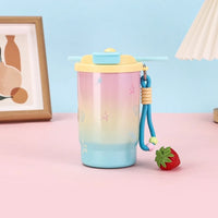 Stainless Steel Double Drink Insulated Cup Cartoon Vacuum Insulated Vacuum Straw Cup Leak-Proof with Straw Coffee Cup Travel