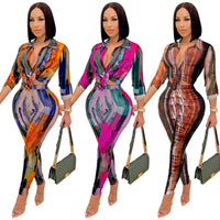 2023 Sexy Autumn Elegant African Women Long Sleeve V-neck Polyester Two Pieces Sets Top and Long Pant