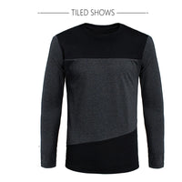 BROWON Autumn Korean Men T Shirt Vintage Style Patchwork Black&Gray O-Neck Long Tshirt Men Clothing 2023 Plus Size M-5XL