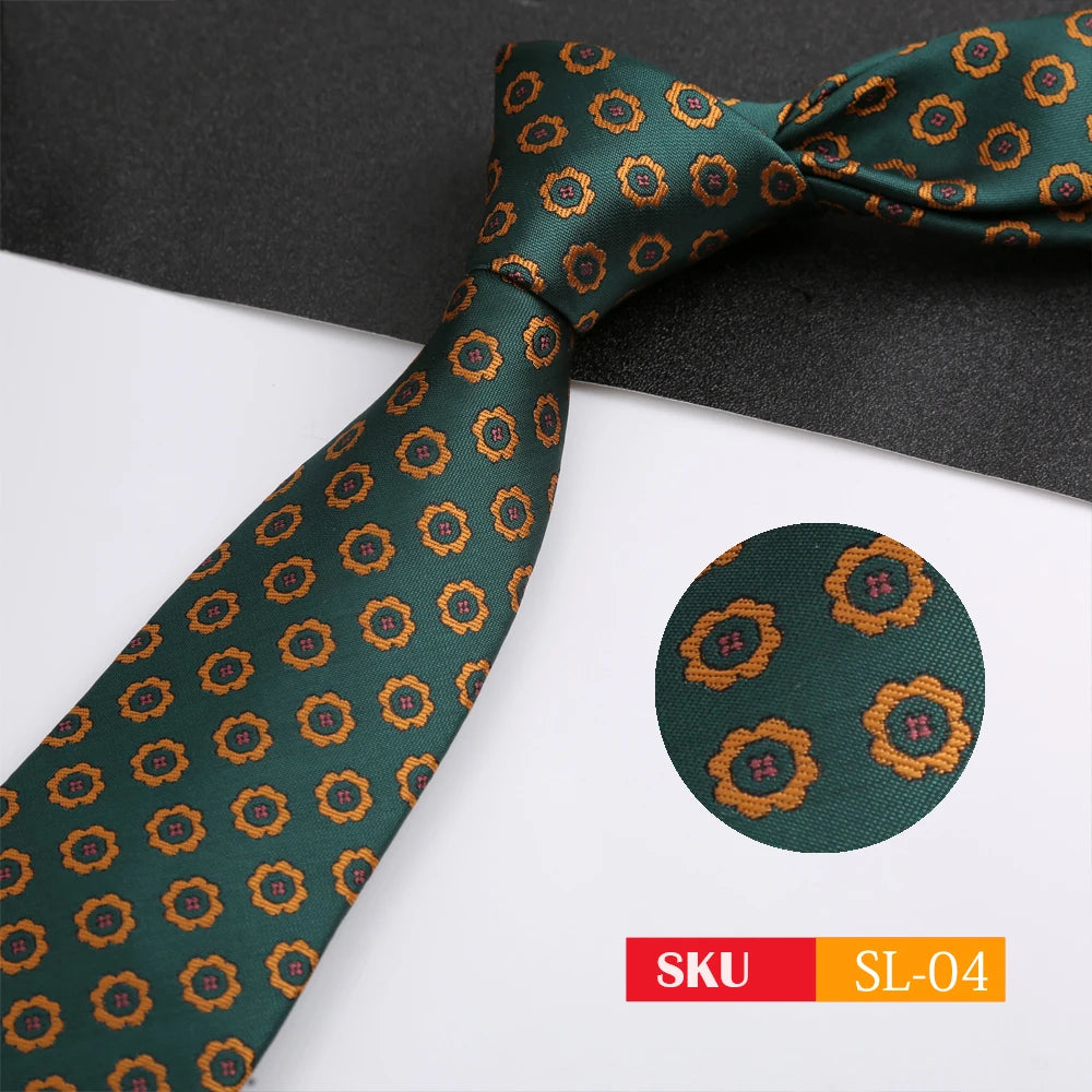 Luxury 8CM Mens Necktie Dark Green Color Dot Plaid Stripes Ties For Man Groom Jacquard Woven Neck Tie For Business Party