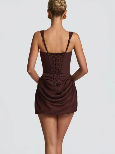 French Style Women Ruched Short Dress Fashion Summer Party Evening Gown Spaghetti Strap Bodycon Sexy Bandage Corset Mini Dress