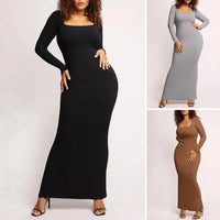 Elegant Women Dress Flattering Bodycon Maxi Dresses for Women Soft Stretchy Solid Color Designs with Square Neckline for Spring