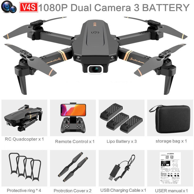 V4 RC Drone 4K/1080P HD Wide Angle Camera WiFi Fpv Dual Camera Foldable Quadcopter Real Time Transmission Helicopter Toy