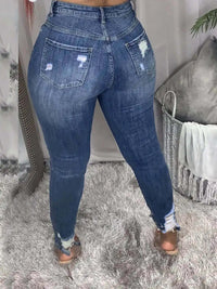 LW Plus Size High-waisted Ripped Jeans Zipper Fly L-5XL Street Solid Color Holes Stretchy Sheath Skiny Women Fashion Pants