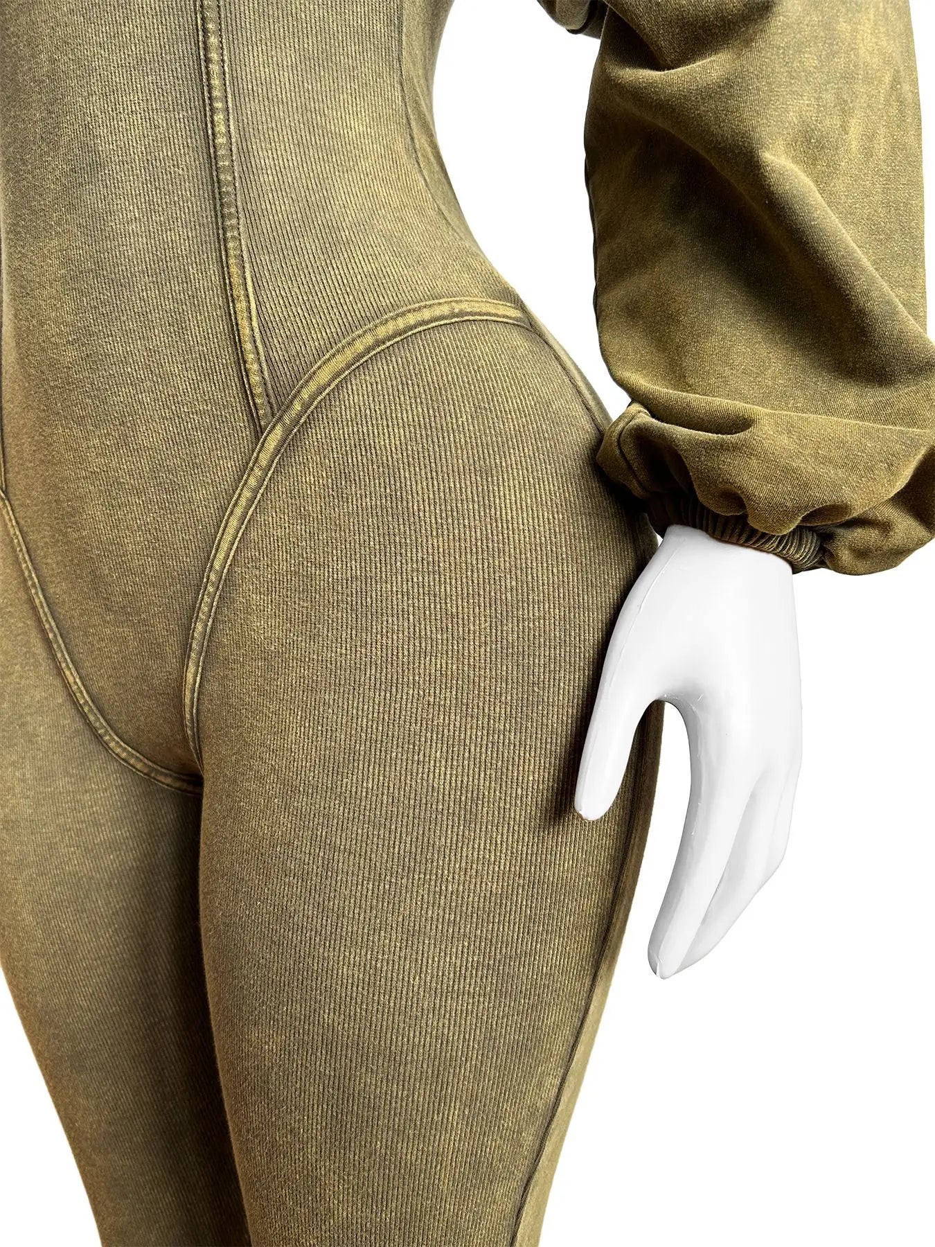 Weird Puss Washed Distressed Jumpsuit Women Ribbed V-Neck Solid SKinny Long Sleeve Fall Casual Trend Simple Activity Streetwear