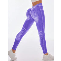  Women Sport Yoga Leggings Faux Jeans Skinny Tight Seamless Fitness Outerdoor Pants