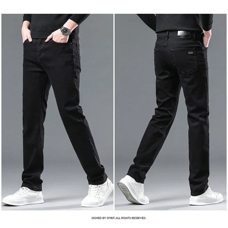Men Casual Stretch Jeans Male 2025 New Fashion Classic Business Straight Leg Smoke Gray Work Denim Trousers Brand Clothing