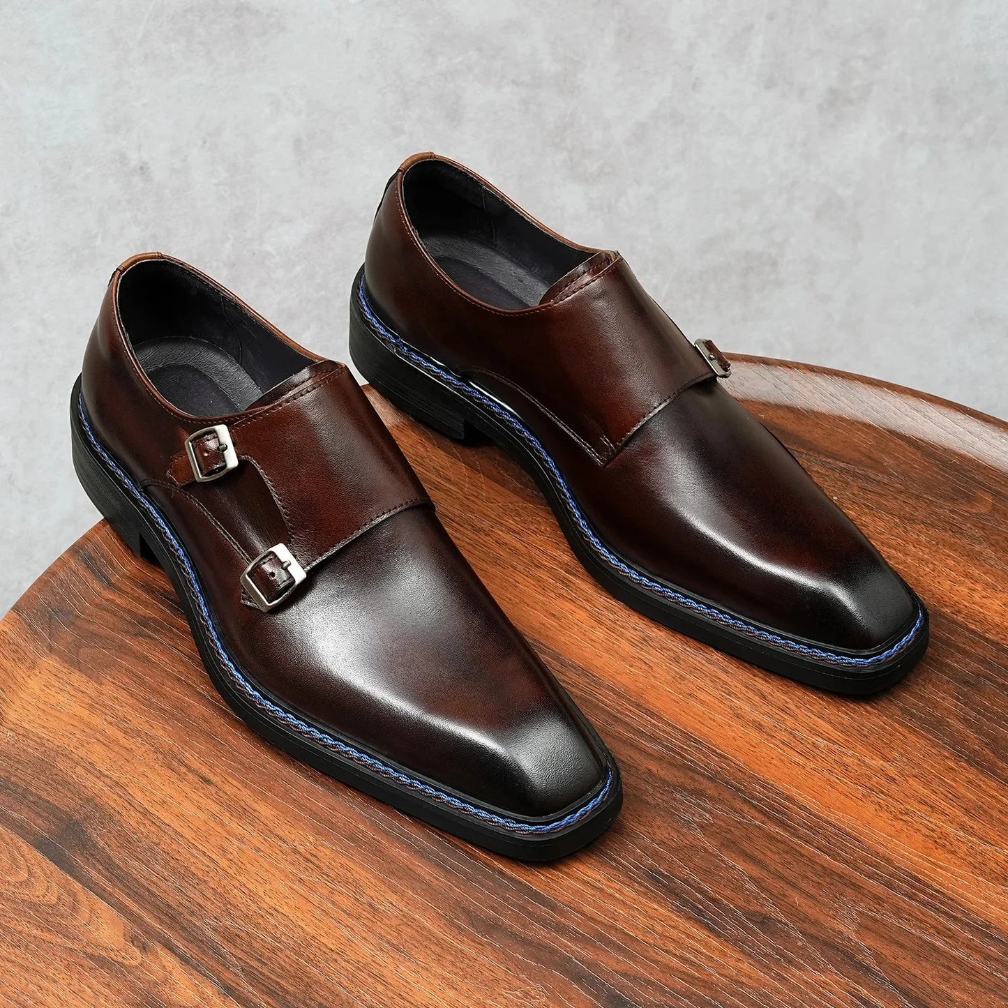 Genuine Leather Men's Oxford Shoes Trendy Buckle Design Square Toe Business Formal Rubber Sole Adult Footwear from Mainland Chin