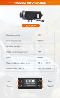 LAVANER Pro Max Alpine Water-Resistant Brushless Motor Diesel 12V 5KW (Below 18044 Feet) Air Heater for Trucks Campers Trailers