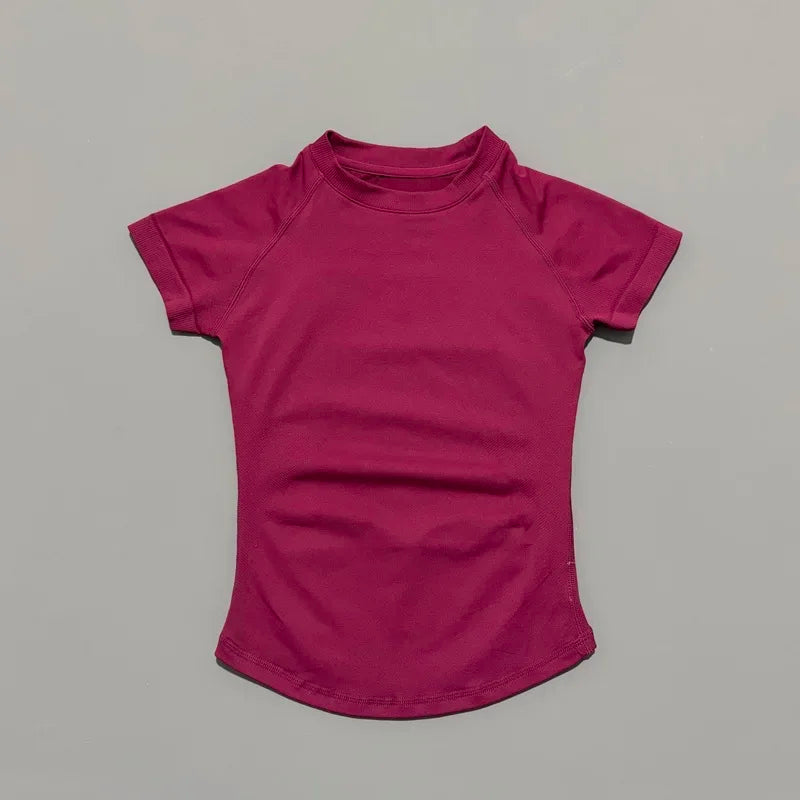 HISTELLO Sport Short Sleeve Top Women Gym Yoga Top Workout Clothes Sports T Shirt Fitness Activewear Running Tight Tops