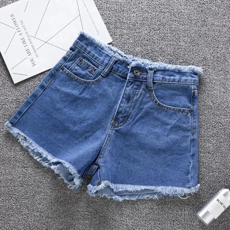 2023 Summer Woman High Haist Jeans Shorts Fashion Rough-edges Denim Short Pants Schoolgirl Casual Pants Blue Black White Jeans