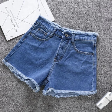 2023 Summer Woman High Haist Jeans Shorts Fashion Rough-edges Denim Short Pants Schoolgirl Casual Pants Blue Black White Jeans