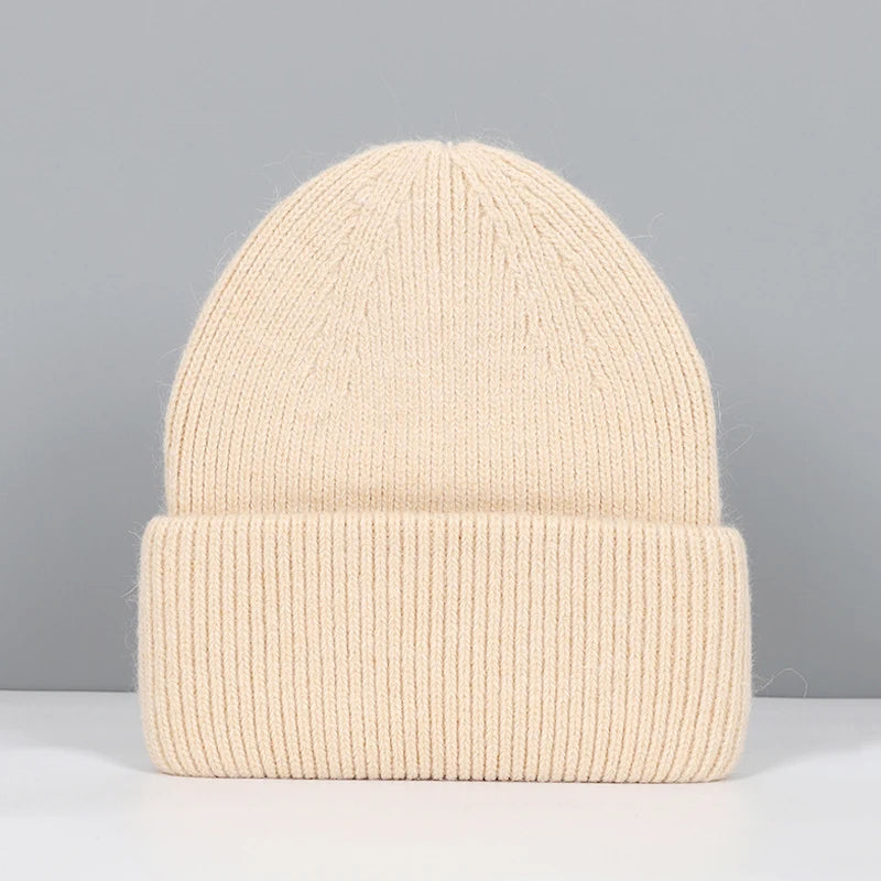 Winter Hats For Women Rabbit Fur Beanie Hat Woman Knitted Skullies Beanies Solid Wool Soft Autumn Winter Cashmere Caps Bonnet