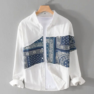 Spring Autumn New Fashion Turn-down Collar Long Sleeve Patchwork Printin Blouse Men's Clothing Casual Korean Button Loose Shirts