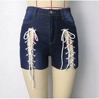 Sexy Lace-up Cutout Denim Shorts for Summer Women's High Waist Ripped Tassel Short Jeans Lace Lace Hot High Waisted Jeans Pants