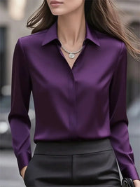 2025 New Women's Long-sleeved Shirt 10 Color Lapel Satin Button Cardigan Office Commuting Elegant Simple Top Basic Blouses