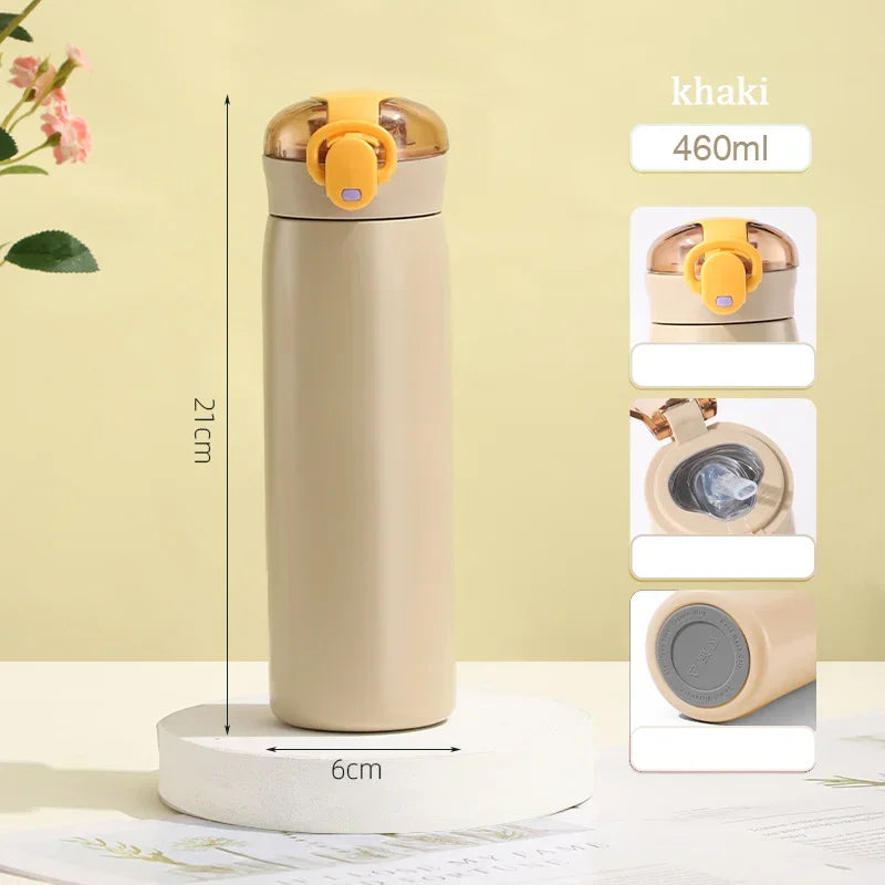 320/460ML Kids Stainless Steel Thermal Bottle Portable Kids Straw Mug Cold and Hot Thermal Thermos Student Water Bottle