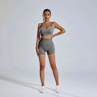 Women's Fitness Suit 2-piece Set of Hollow Back Sports Bra High Waist Shorts Yoga Suit