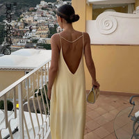 Cryptographic Summer Sexy Open Back Sleeveless Slip Maxi Dress Cut Out Club Party Dresses Holiday Elegant Outfits Satin Vestido