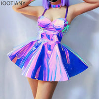 Halloween New Purple Laser Dress Animal Headdress Women's Ball Dress Bar Nightclub Costume Stage Pole Dance Festival Costume