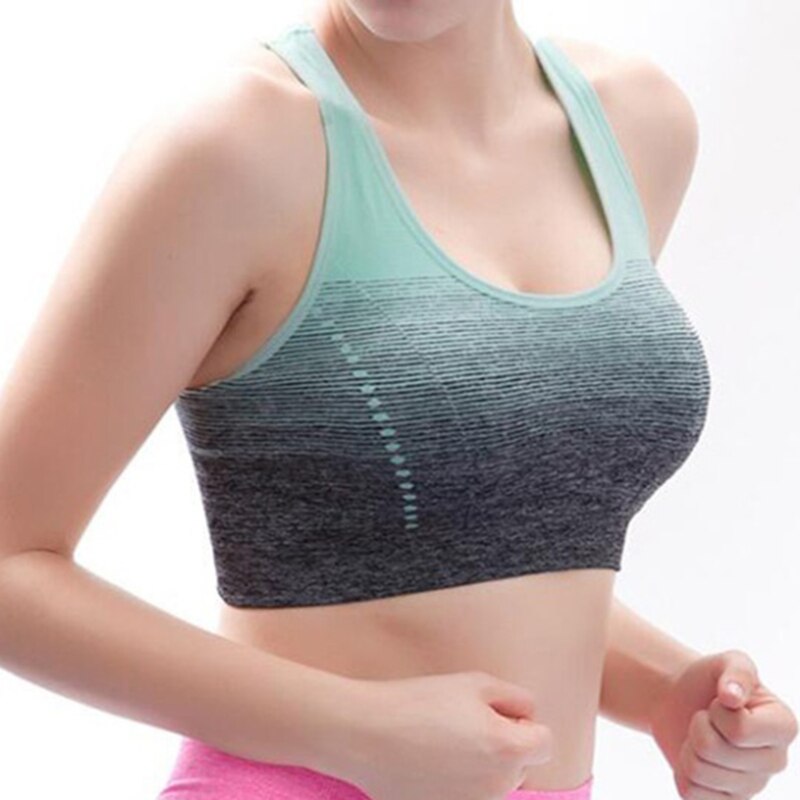 Women Running Sport Brassiere Tops Push Up Bras Gradient Sports Bra Quick Dry Padded Shockproof Gym Fitness