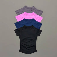 HISTELLO Sport Short Sleeve Top Seamless Yoga Leotard Clothing Women Running Sports T Shirt Workout Shirts Fitness Sports Vest