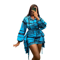 Dashiki Ladies African Clothing 2 Piece Skirt Sets African Clothes for Women Autumn Long Sleeve V-neck Print Office Lady Suit