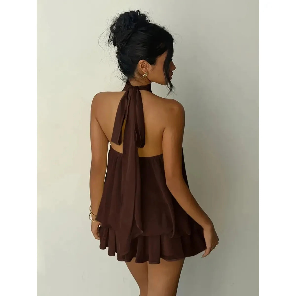 Women's Halter Neck Dress, Backless Tie-Front Chiffon Sheer Mini Skirt Mega Mart Center Women's Halter Neck Dress, Backless Tie-Front Chiffon Sheer Mini Skirt Mega Mart Center