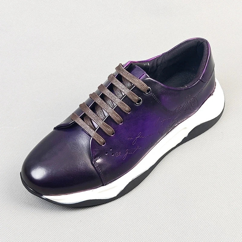 Luxury Handmade Genuine Cowhide Leather Casual Oxfords Mens Dress Shoes Height Increasing Lace-up Flat Sneakers for Men