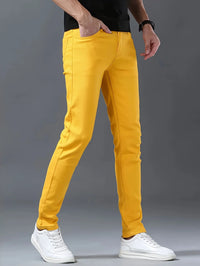 Washed Fashion Yellow Jeans Men Casual Business Cotton Elastic Slim Fit Skinny Trousers New Male Clothing Classic Denim Pants