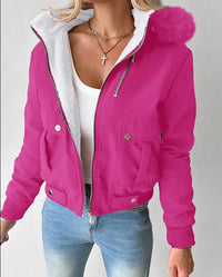 Large Fur Collar Hooded Zipper Sweatshirt Women's Jacket Winter Vintage Casual Hoodies Short Coat for Female Outfits Streetwear